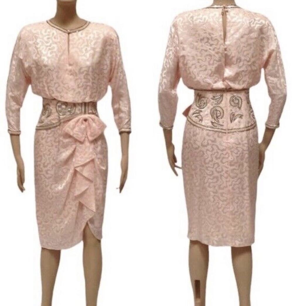 A.J. Bari Women's VINTAGE 1980's SILK BEADED MINI DRESS Pink Size 12